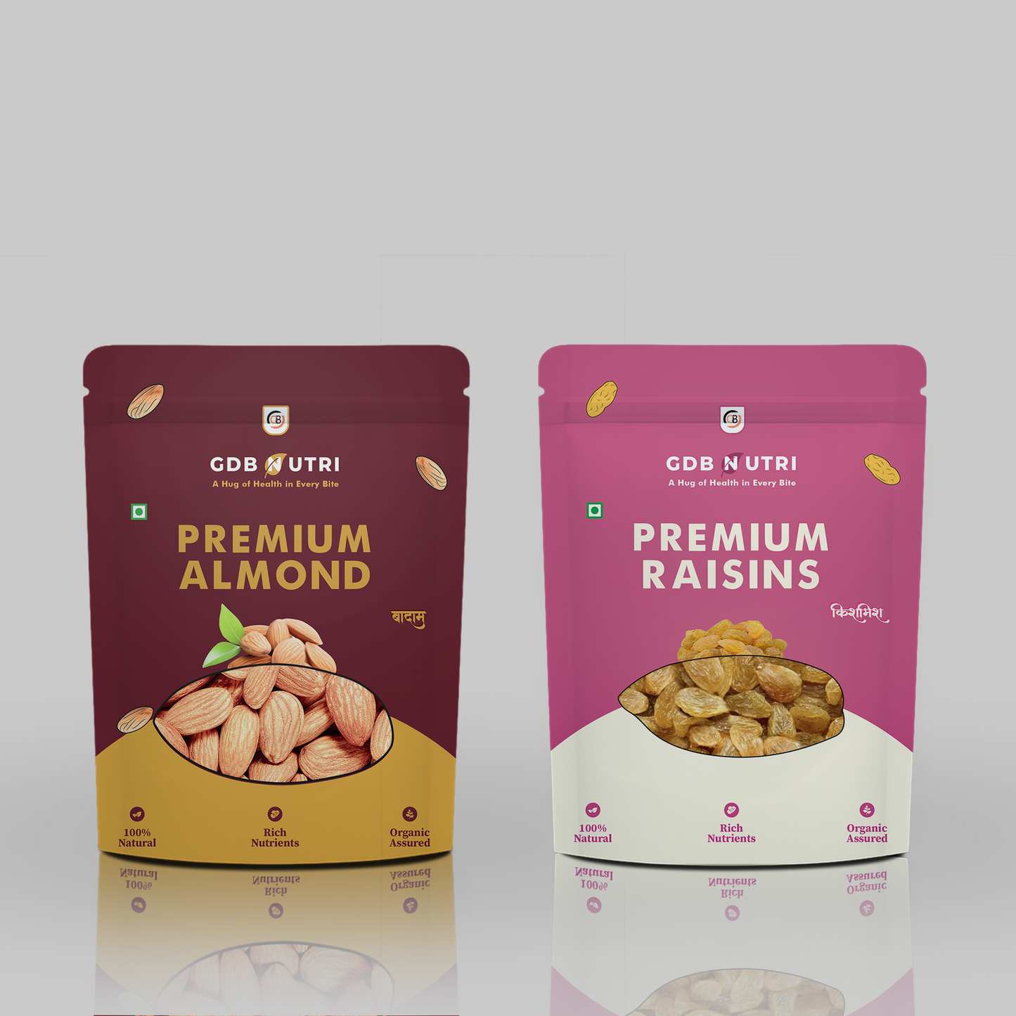 250g Almond and 250g Raisins