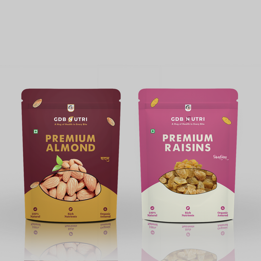 250g Almond and 250g Raisins